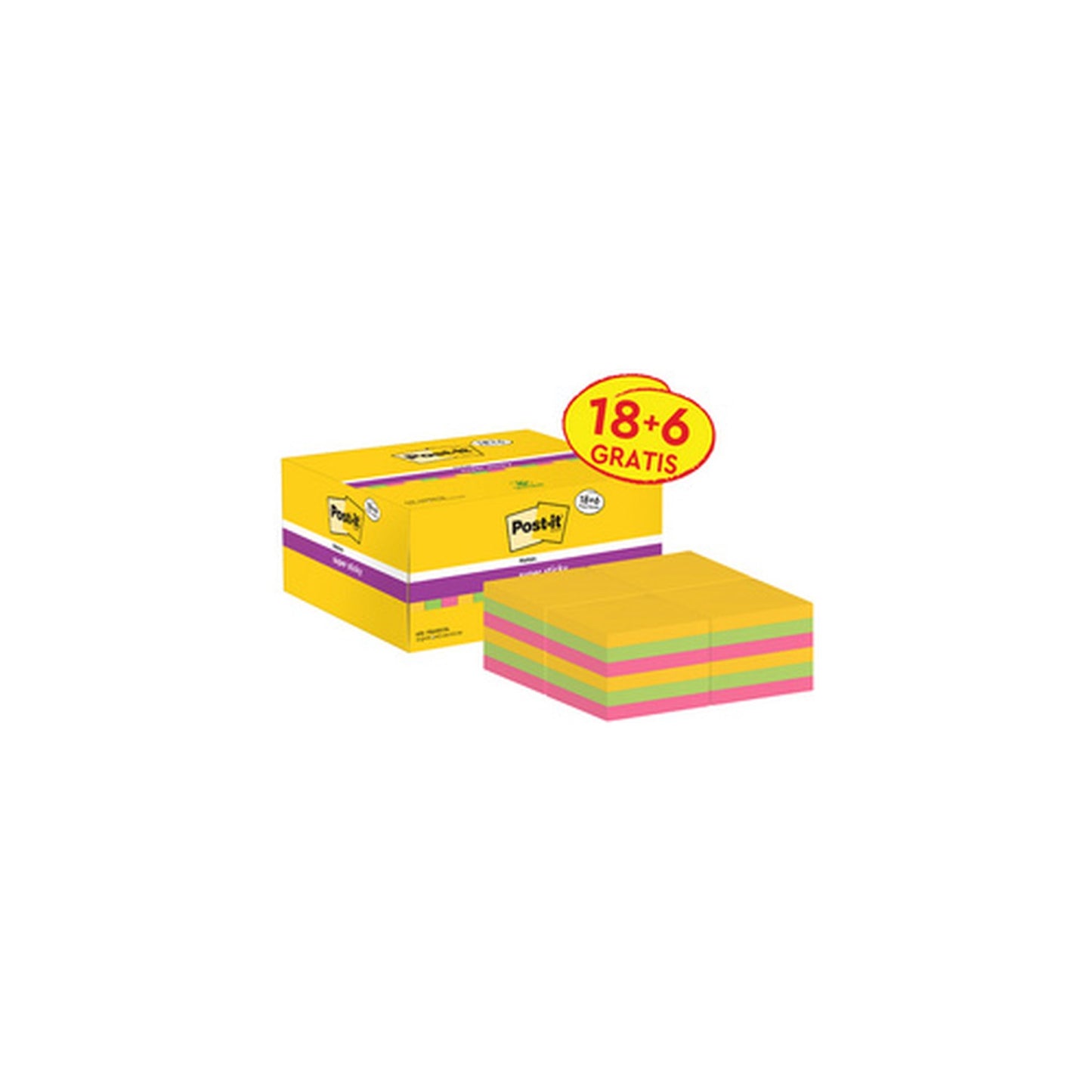 Post-it Bloc-notes super sticky notes, 47,6 x 47,6 mm, 18+6