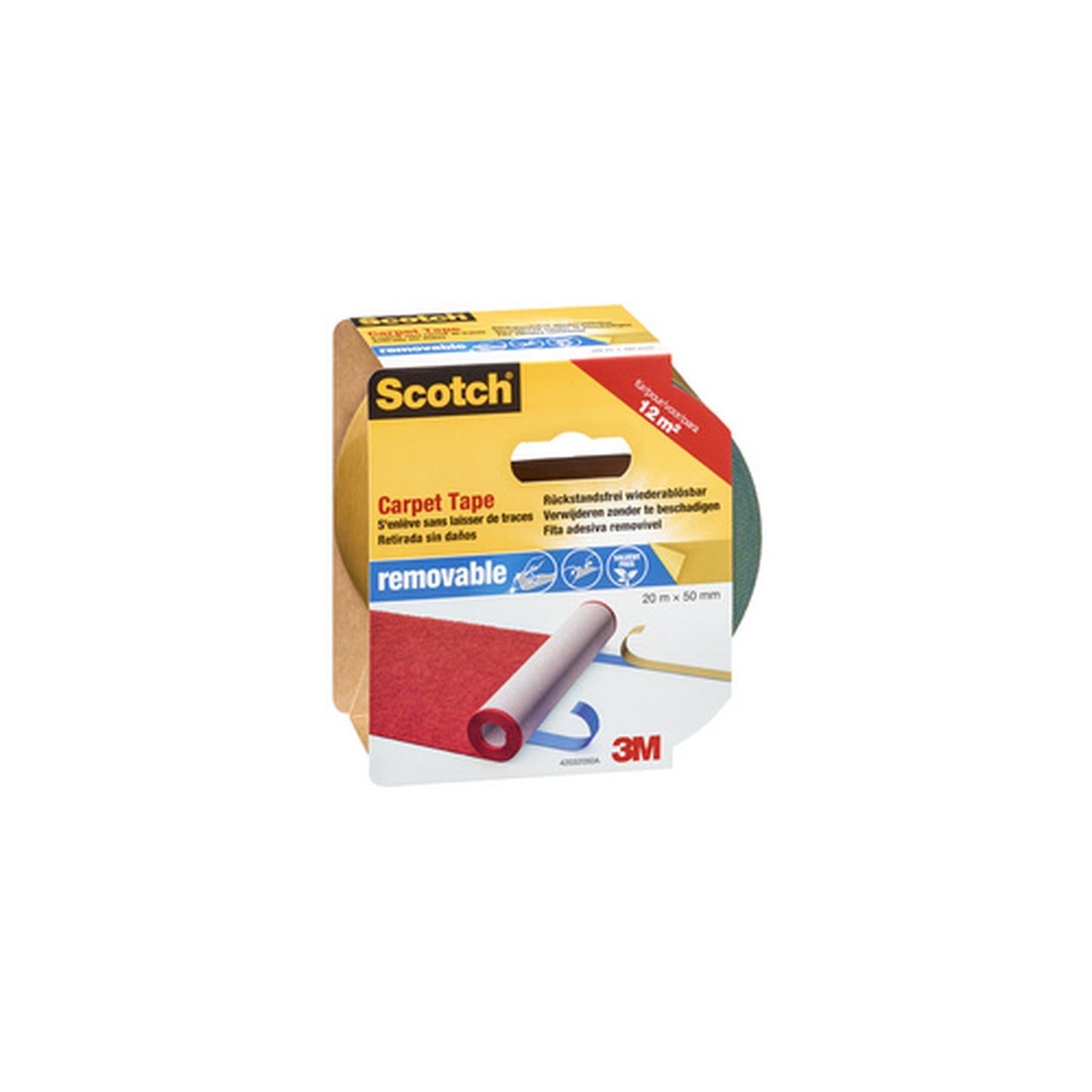 Scotch Ruban adhésif détachable pour tapis, 50 mm x 20 m
