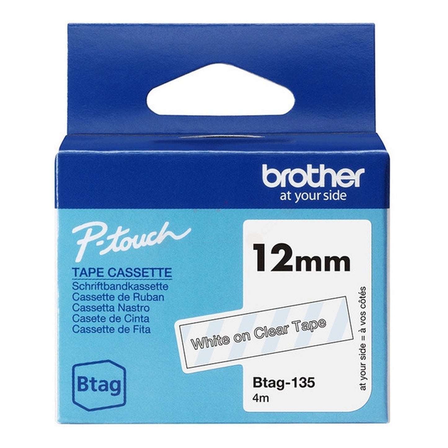 Rouleau d'étiquettes d'origine Brother BTAG135 - transparent, blanc
