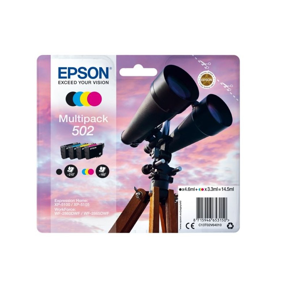 Cartouches d'origines Epson C13T02V64010 / 502 - multipack 4 couleurs : noire, cyan, magenta, jaune