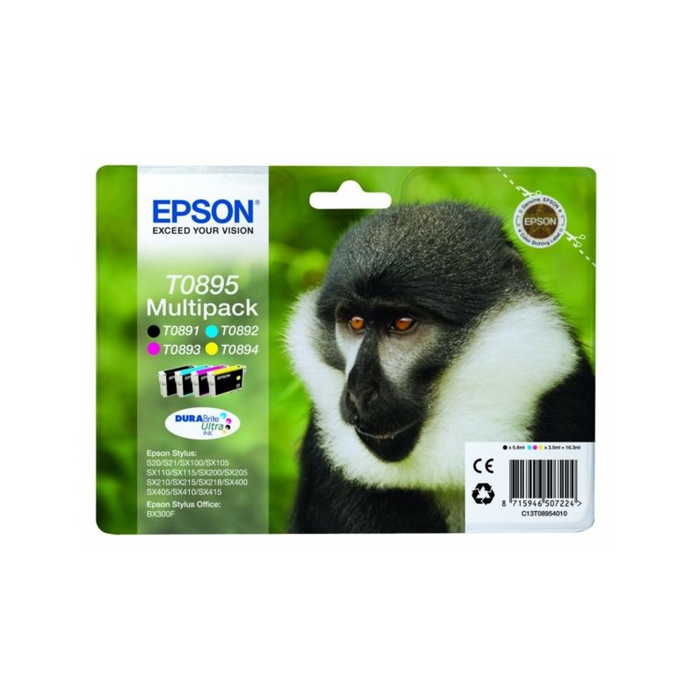 Cartouches d'origines Epson C13T08954011 / T0895 - multipack 4 couleurs : noire, cyan, magenta, jaune