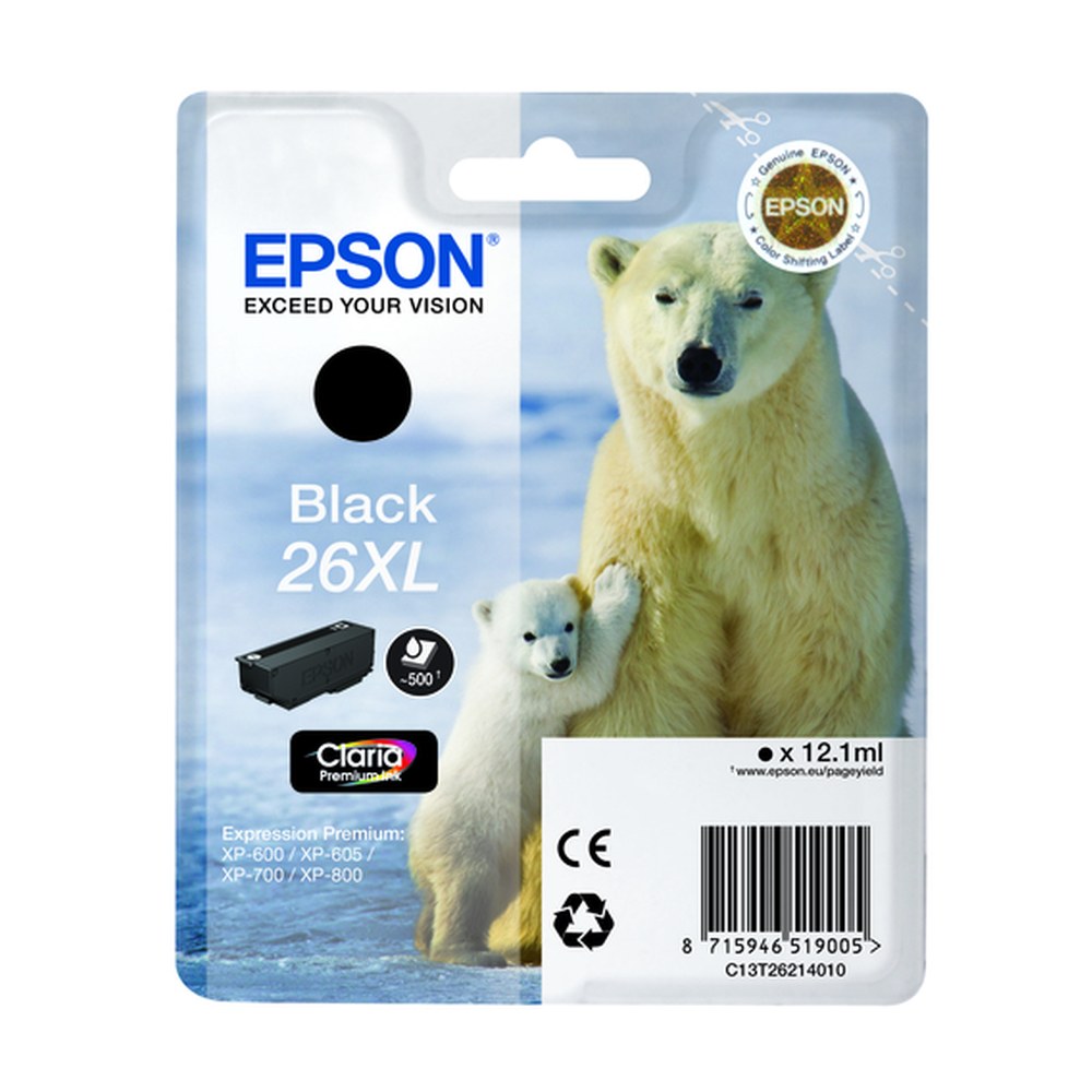 Cartouche d'origine Epson C13T26214010 / 26XL - noire