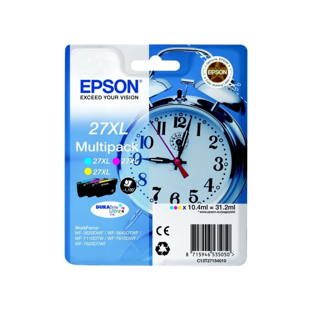 Cartouches d'origines Epson C13T27154012 / 27XL - multipack 3 couleurs : cyan, magenta, jaune