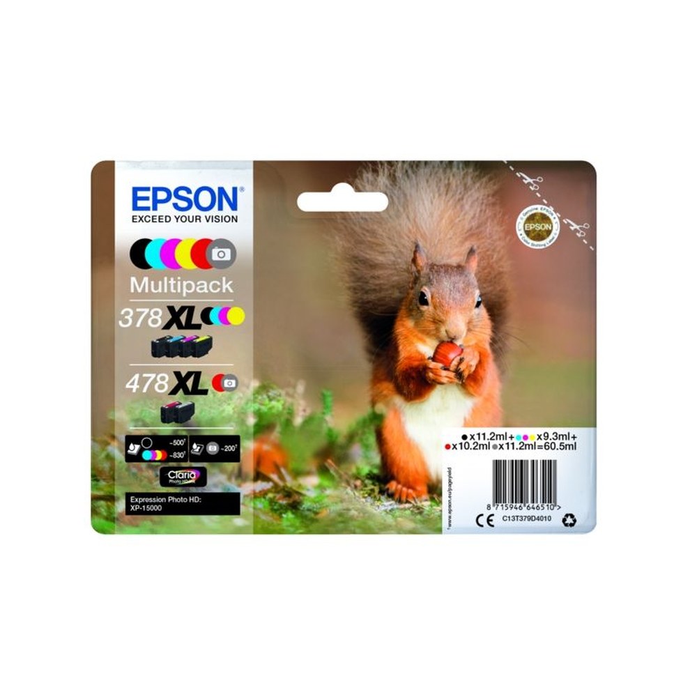 Cartouches d'origines Epson C13T379D4010 / 378XL/478XL - multipack 6 couleurs : noire, cyan, magenta, jaune, rouge, grise