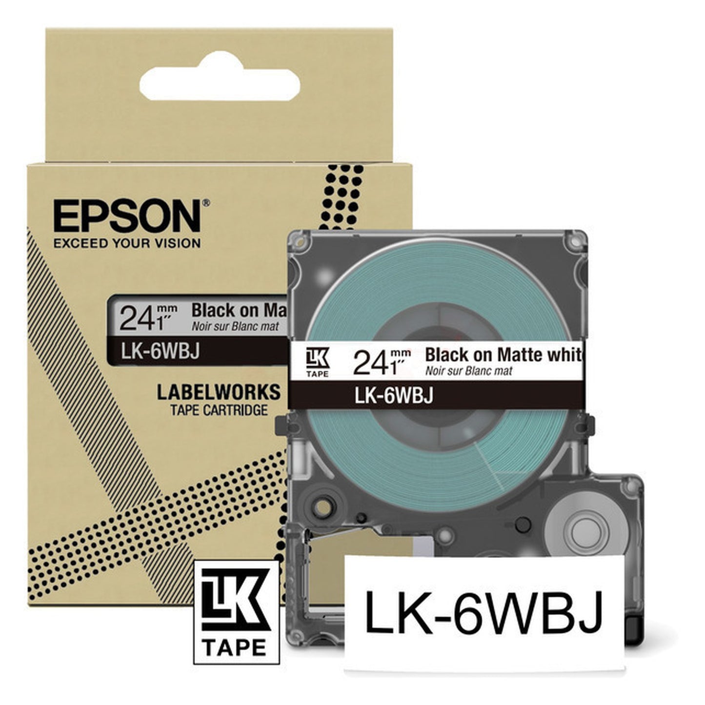 Rouleau d'étiquettes d'origine Epson C53S672064 / LK-6WBJ - noir, blanc
