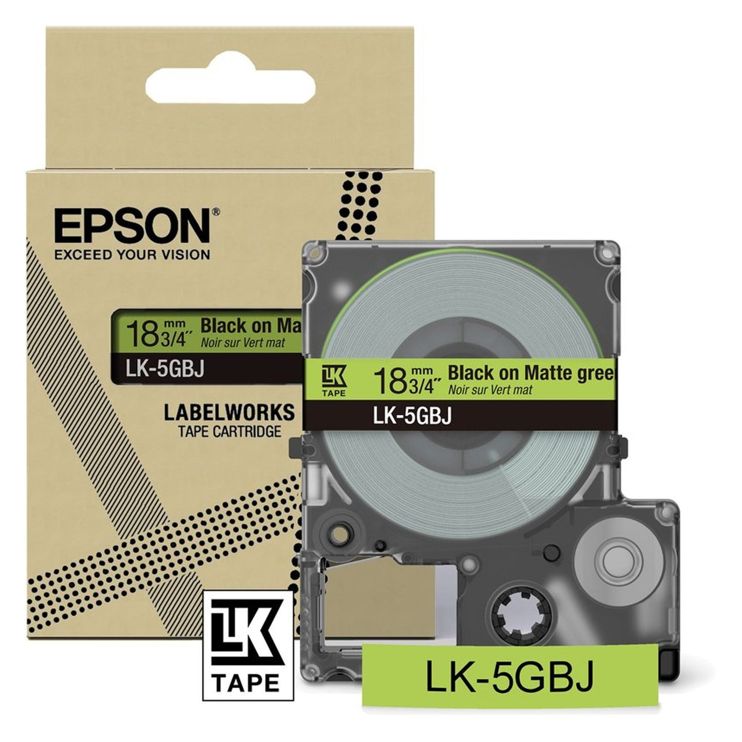 Rouleau d'étiquettes d'origine Epson C53S672078 / LK-5GBJ - noir, vert