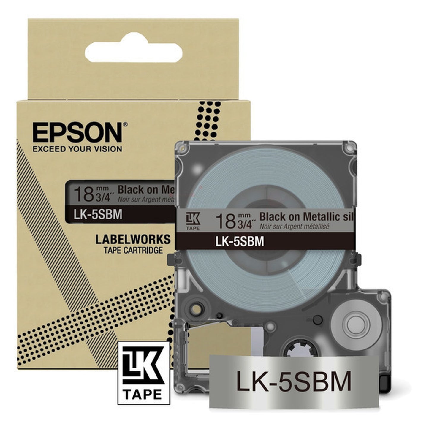 Rouleau d'étiquettes d'origine Epson C53S672094 / LK-5SBM - noir, argenté