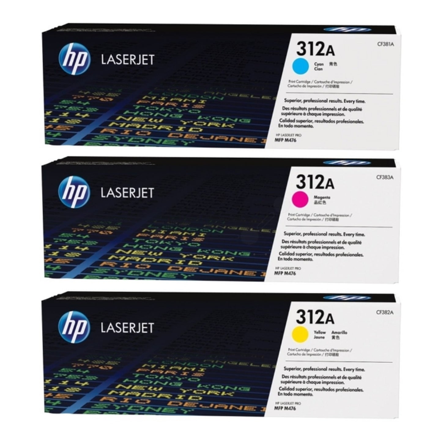 Toners d'origines HP CF440AM / 312A - multipack 3 couleurs : cyan, magenta, jaune