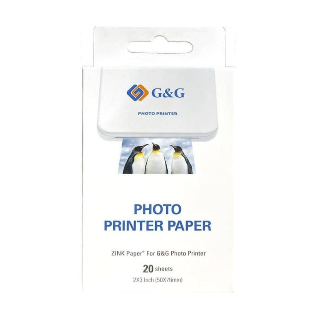 G&G - Pack de 20 Papiers photo auto-adhésif ZINK 76x50 mm (3x2 inch)
