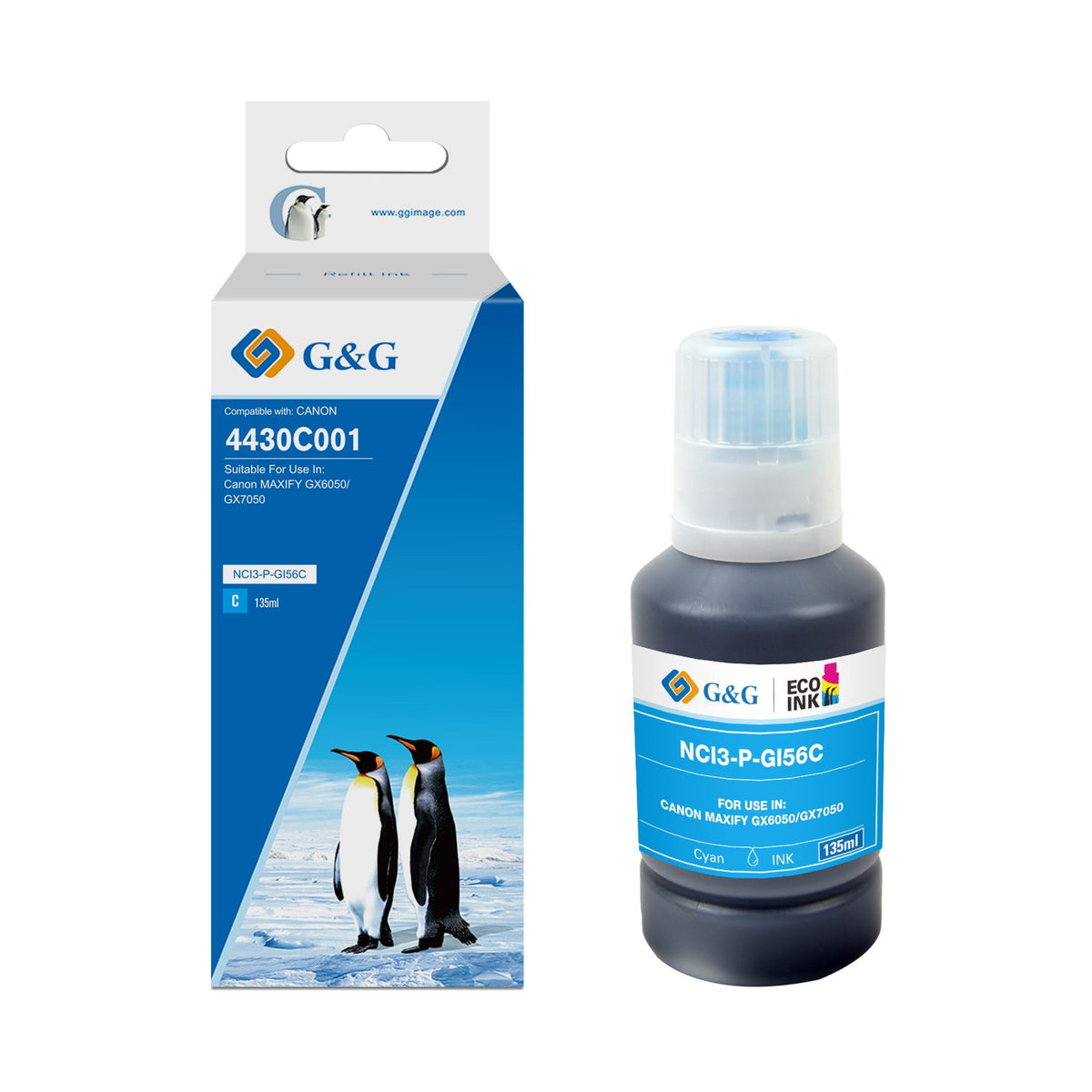 Bouteille d'encre compatible premium Canon 4430C001 / GI-56 C - cyan