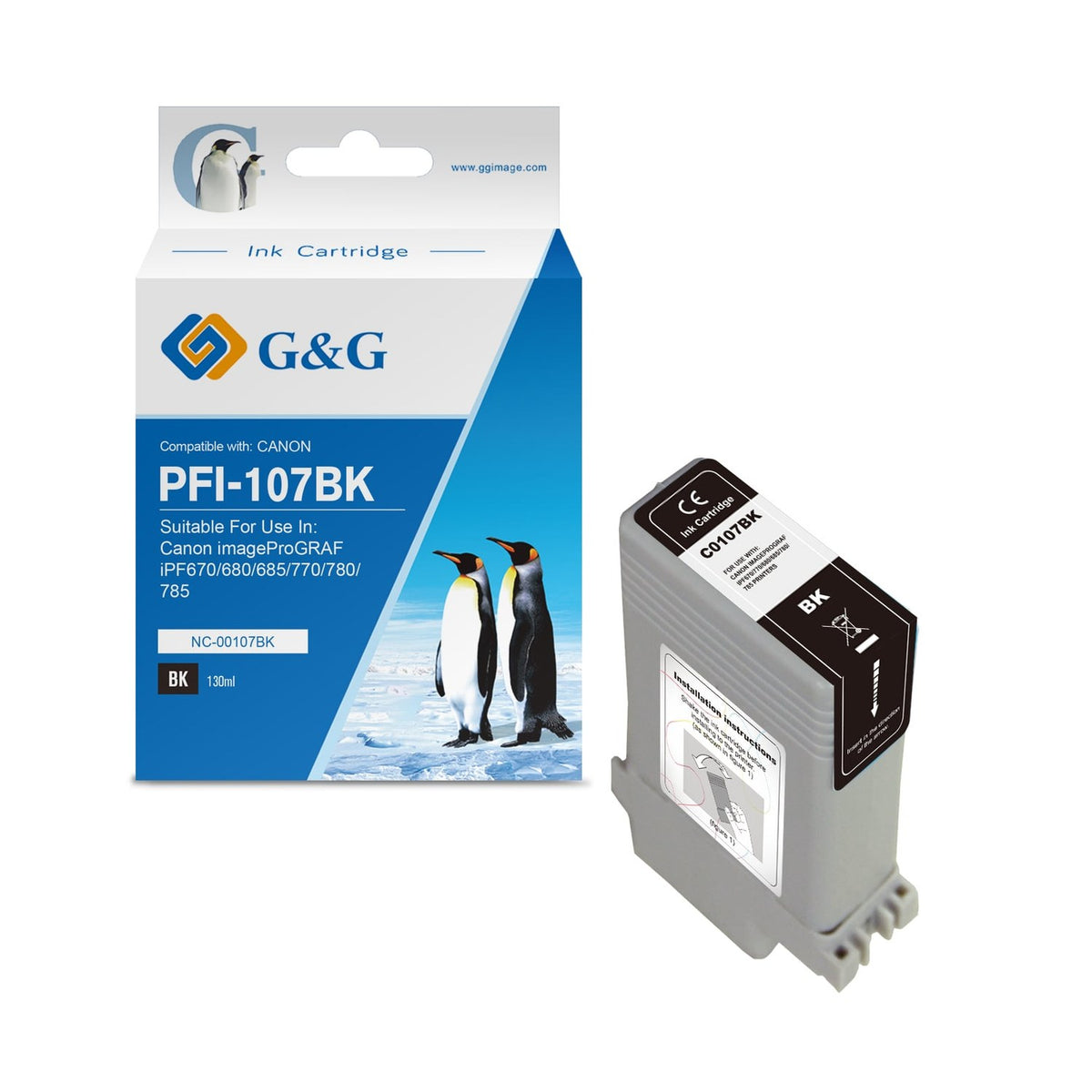Cartouche compatible premium Canon 6705B001 / PFI-107 BK - noire