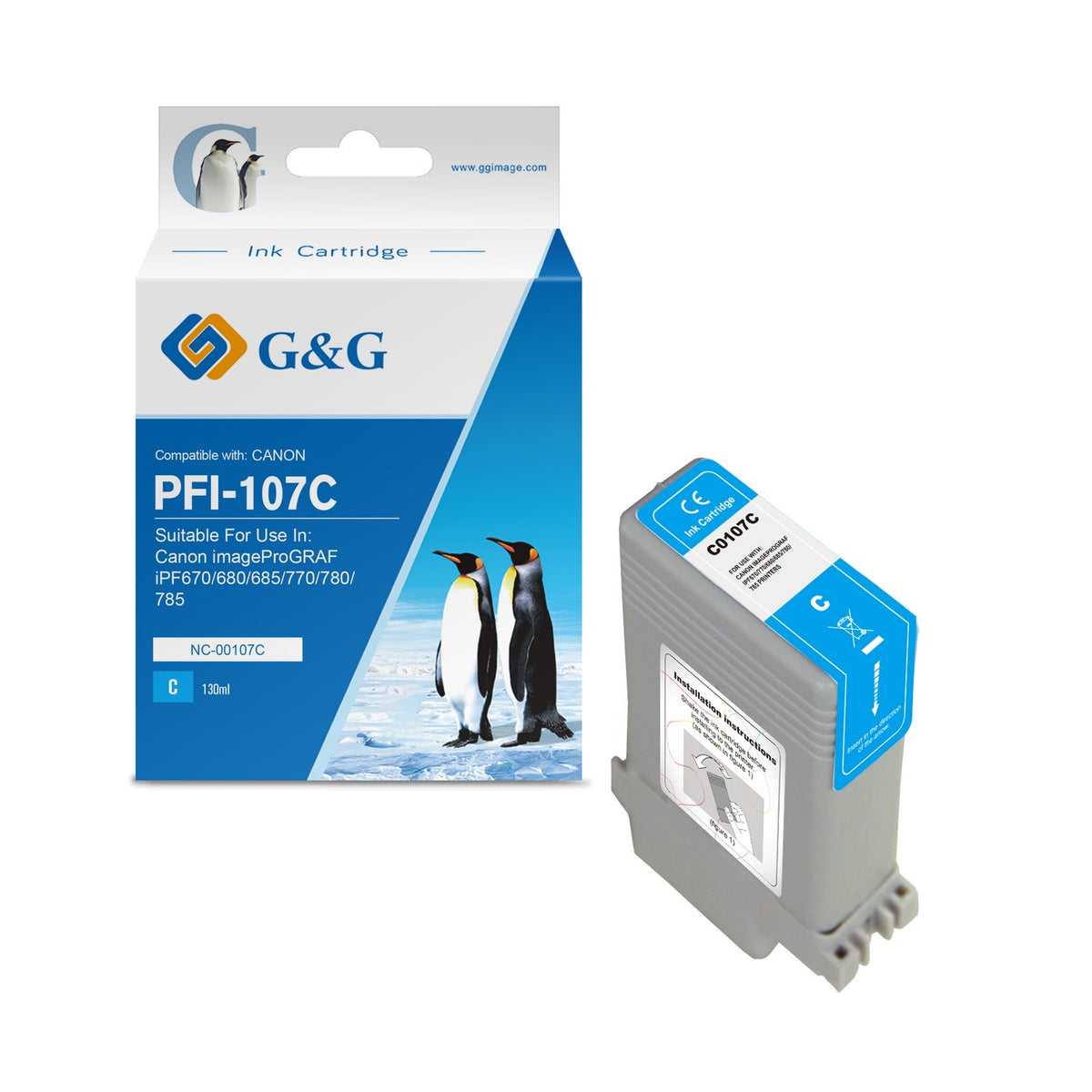 Cartouche compatible premium Canon 6706B001 / PFI-107 C - cyan