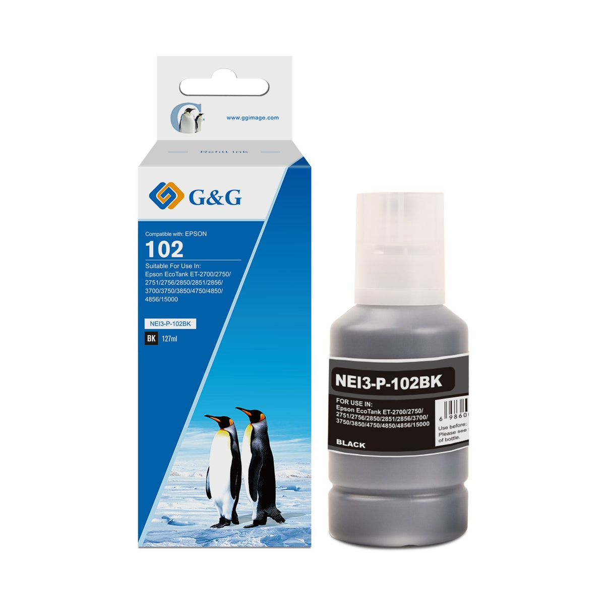 Bouteille d'encre compatible premium Epson C13T03R140 / 102 - noire