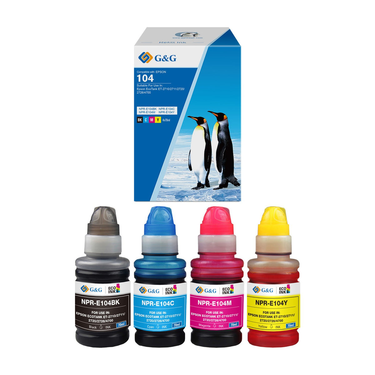 Cartouches compatibles premiums Epson C13T00P640 / 104 - multipack 4 couleurs : noire, cyan, magenta, jaune
