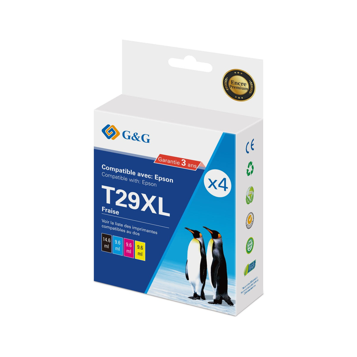 Cartouches compatibles premiums Epson C13T29964012 / 29XL - multipack 4 couleurs : noire, cyan, magenta, jaune