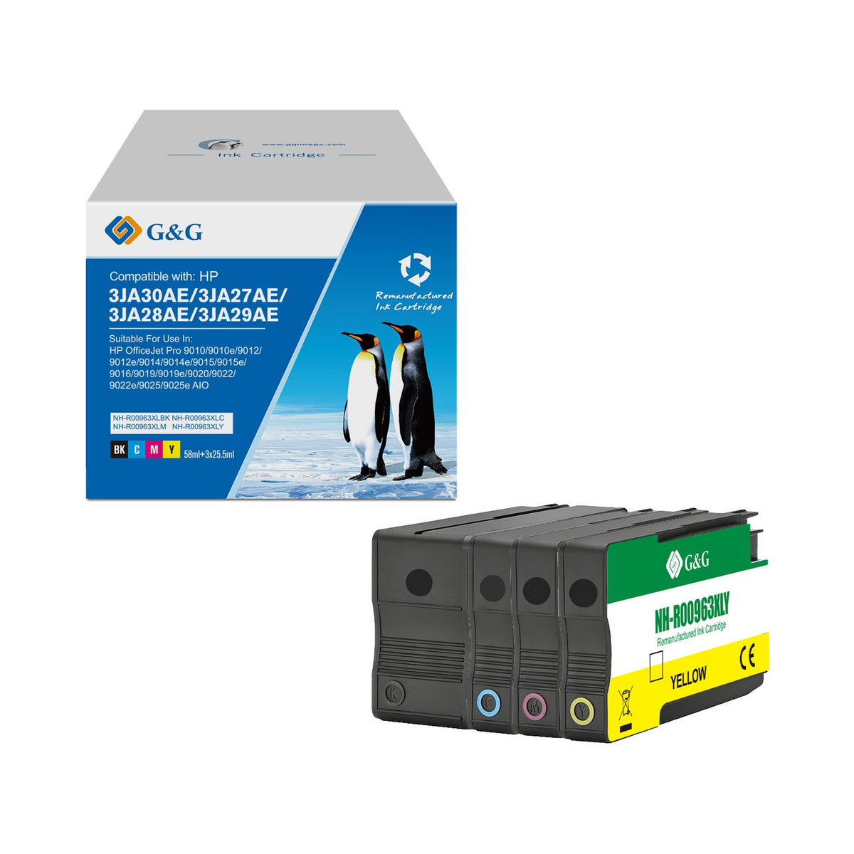 Cartouches compatibles premiums HP 3YP35AE / 963XL - multipack 4 couleurs : noire, cyan, magenta, jaune