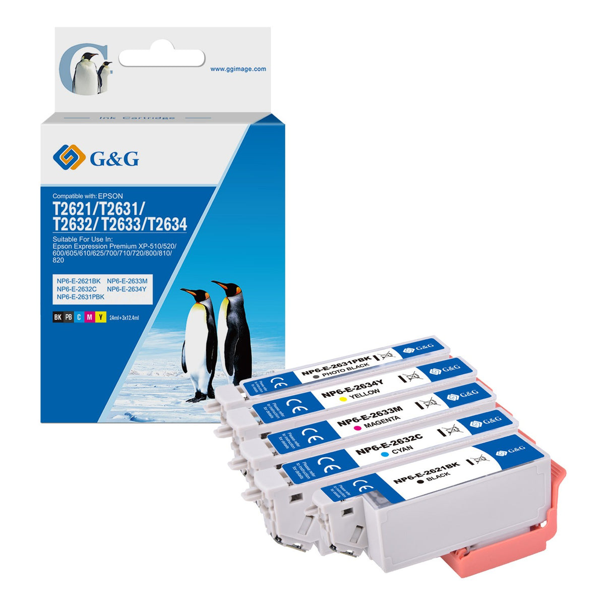 Cartouches compatibles premiums Epson 13T26364010 / 26XL - multipack 5 cartouches : noire, photo noire, cyan, magenta, jaune