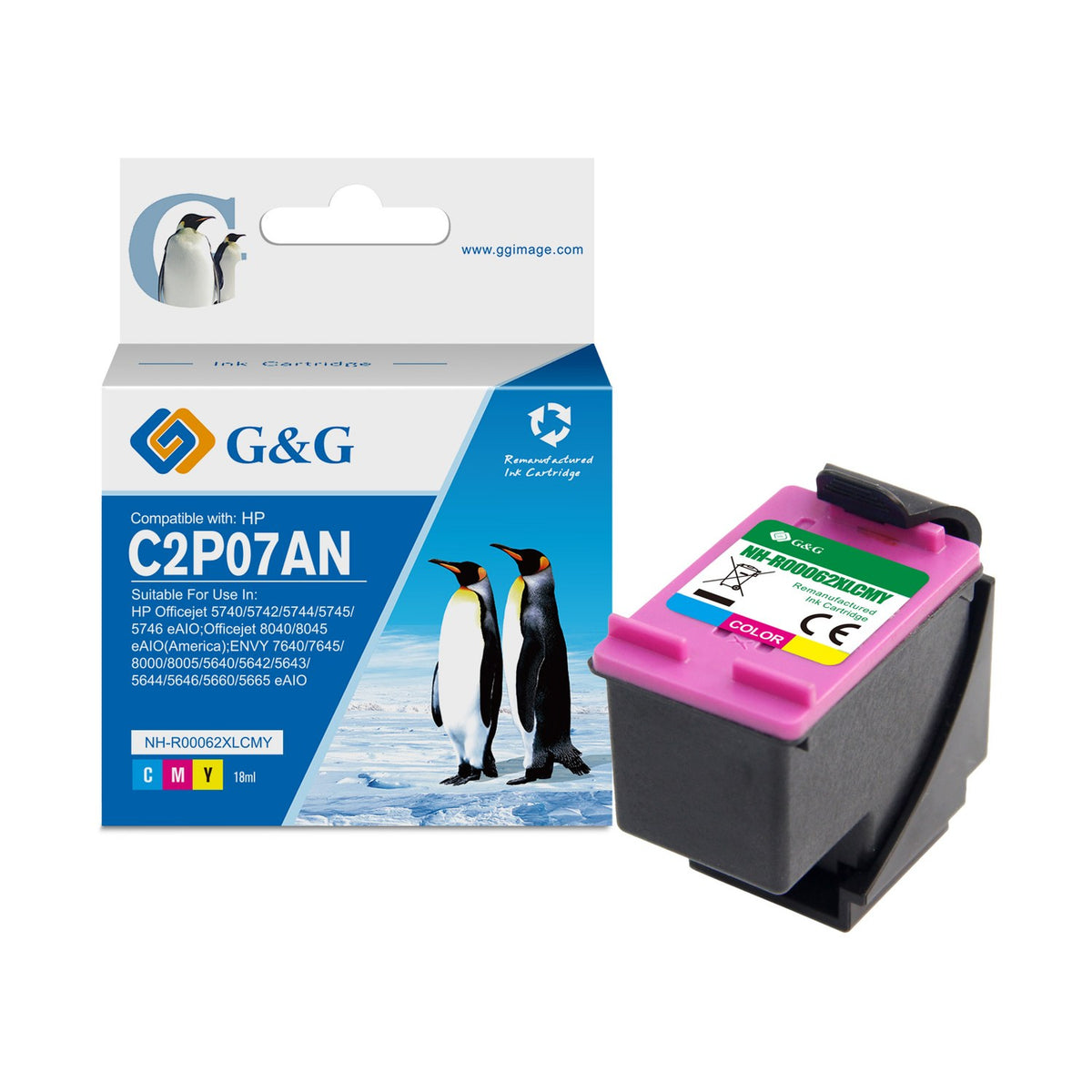 Cartouche compatible premium HP C2P07AE / 62XL - multicouleur
