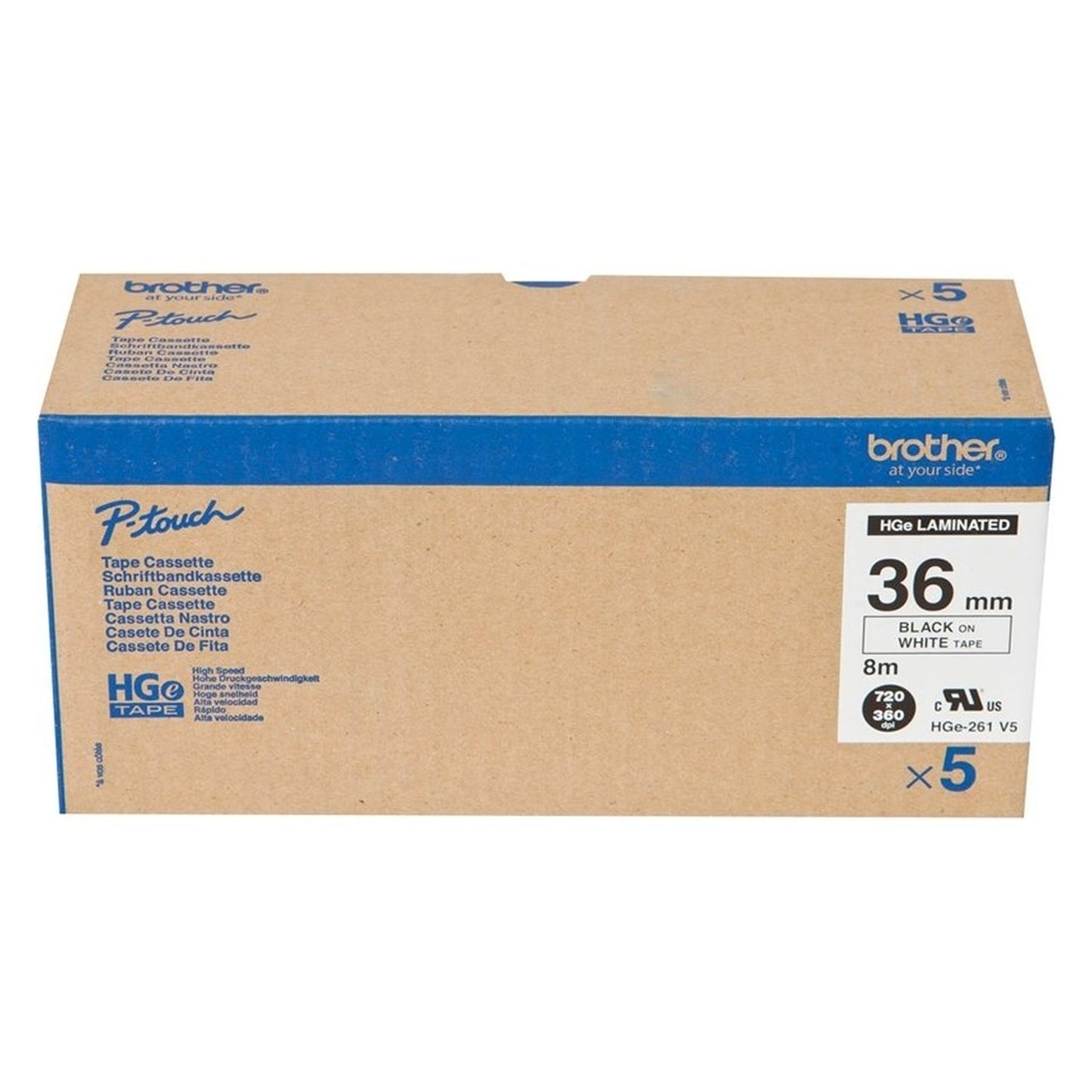 Ruban cassette d'origine Brother HGE261V5 - multipack 5 couleurs : noir, blanc