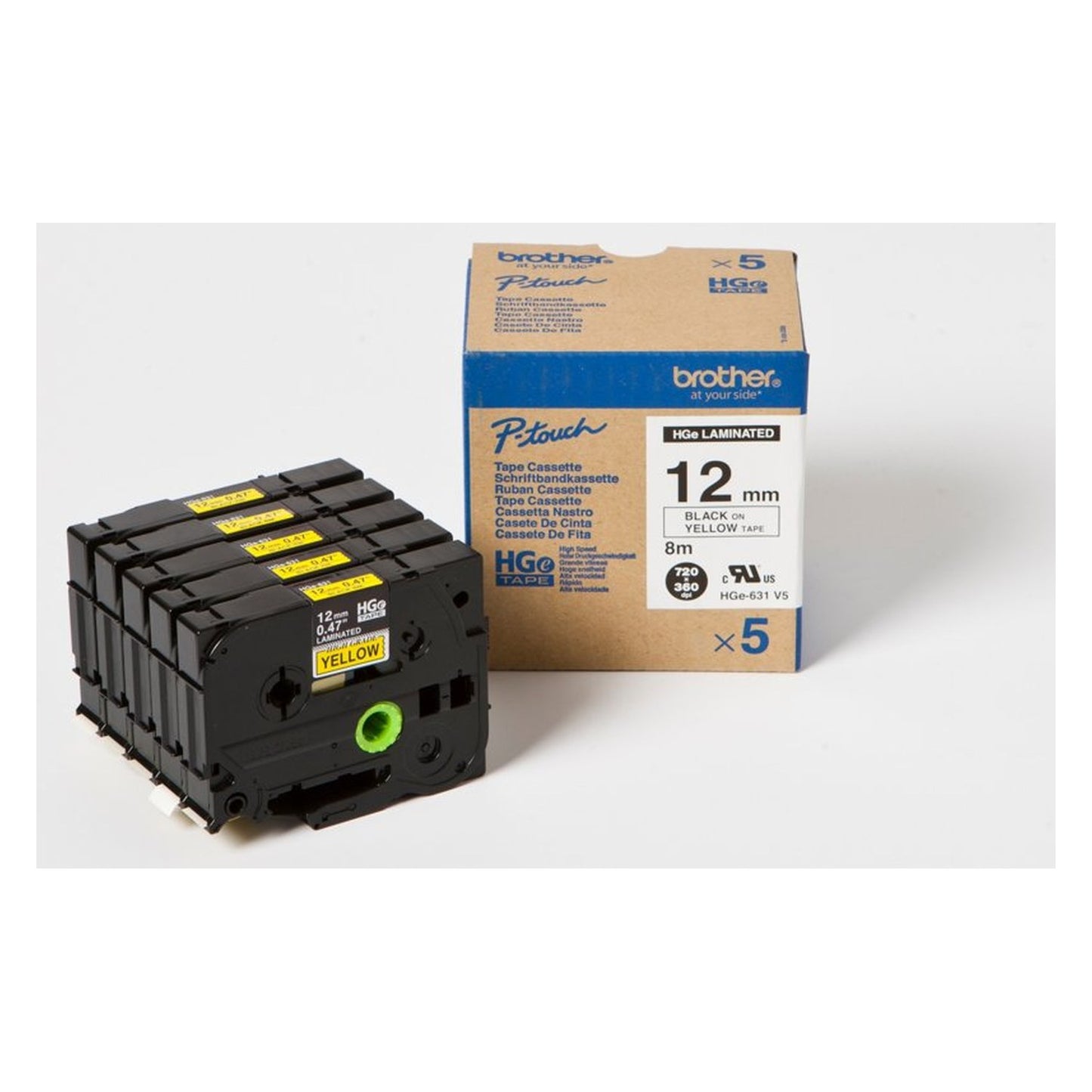 Ruban cassette d'origine Brother HGE631V5 - multipack 5 couleurs : noir, jaune