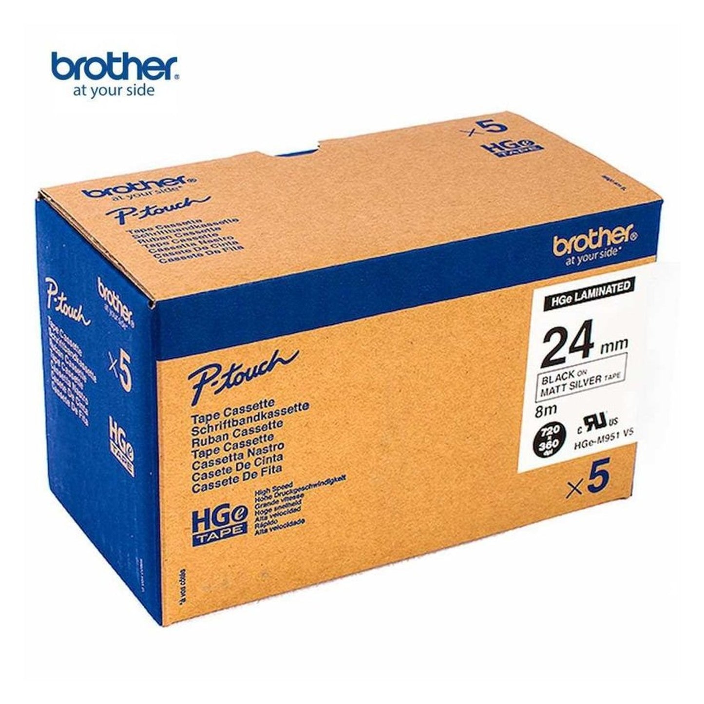 Ruban cassette d'origine Brother HGEM951V5 - multipack 5 couleurs : noir, argenté