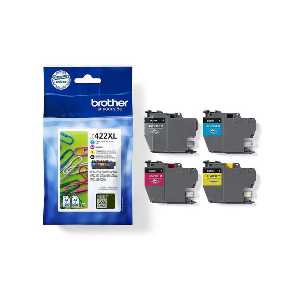 Cartouches d'origines Brother LC422XLVAL - multipack 4 couleurs : noire, cyan, magenta, jaune