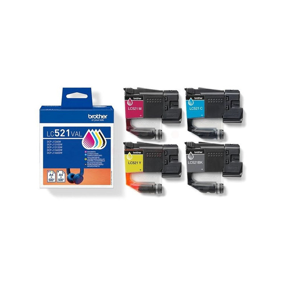 Cartouches d'origines Brother LC521VAL - multipack 4 couleurs : noire, cyan, magenta, jaune