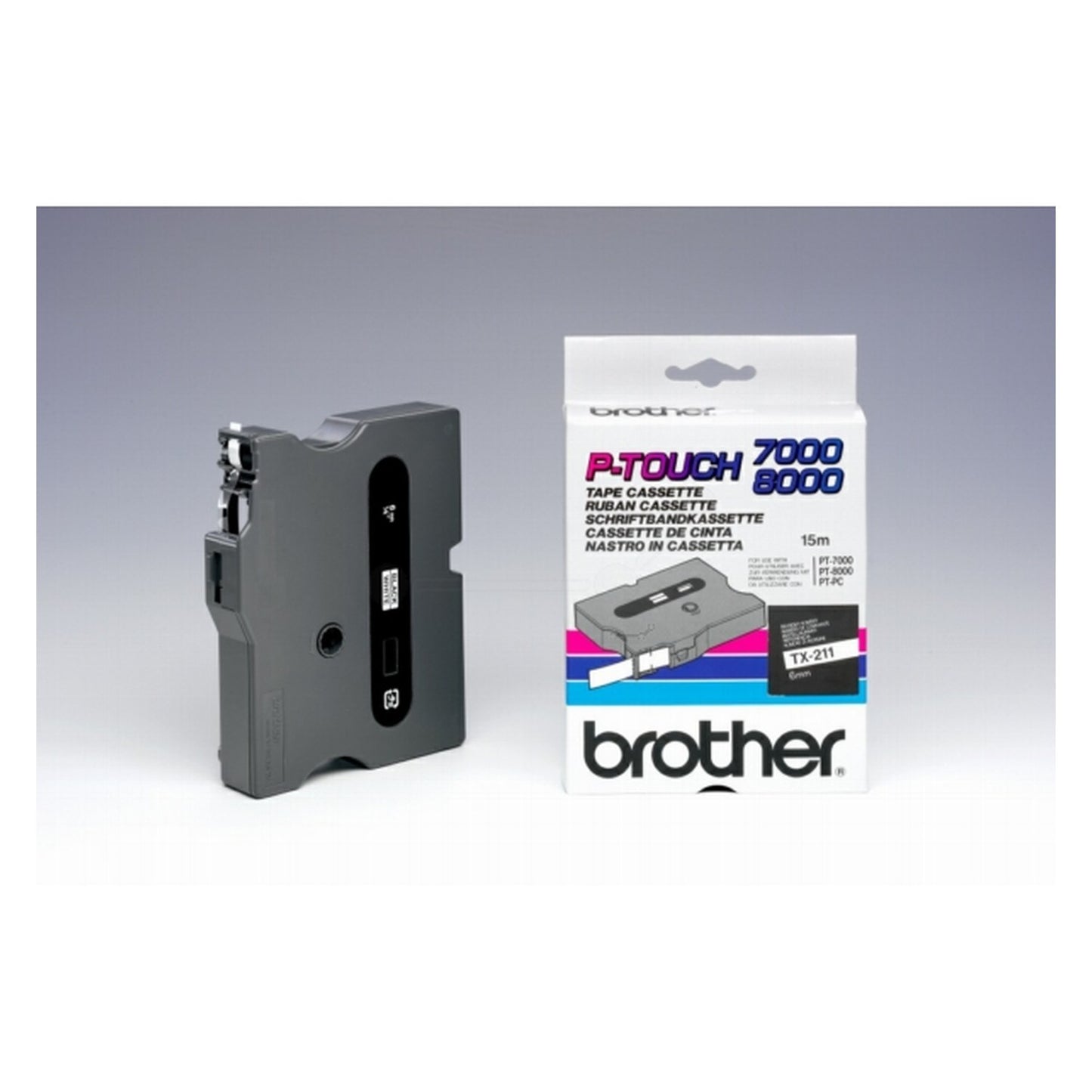 Ruban cassette d'origine Brother TX211 - noir, blanc