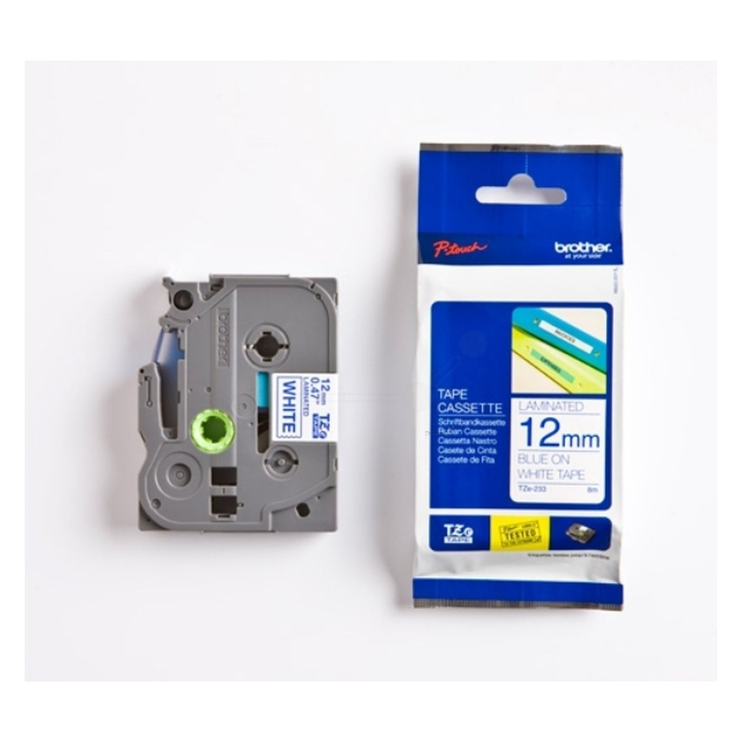 Ruban cassette d'origine Brother TZE233 - bleu, blanc