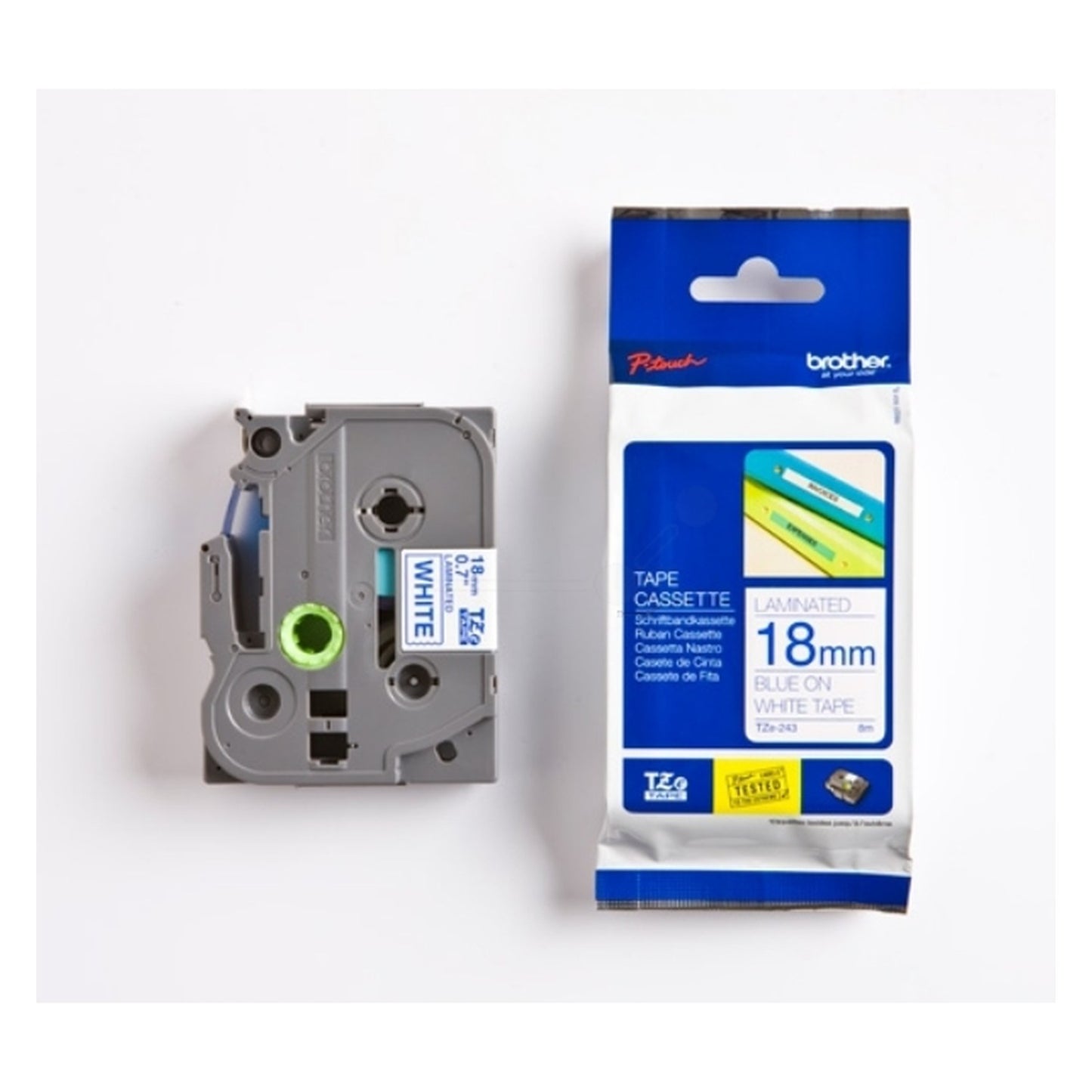 Ruban cassette d'origine Brother TZE243 - bleu, blanc
