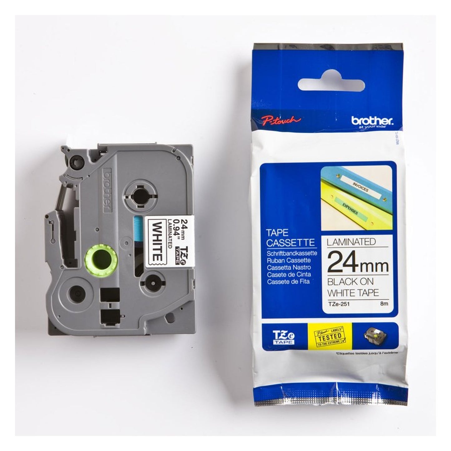 Ruban cassette d'origine Brother TZE251CIV - noir, blanc