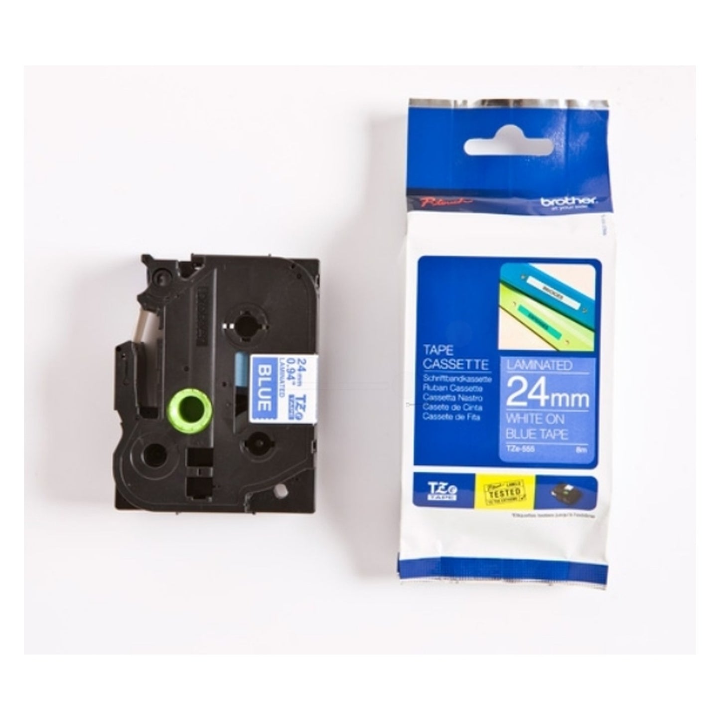 Ruban cassette d'origine Brother TZE555 - bleu, blanc