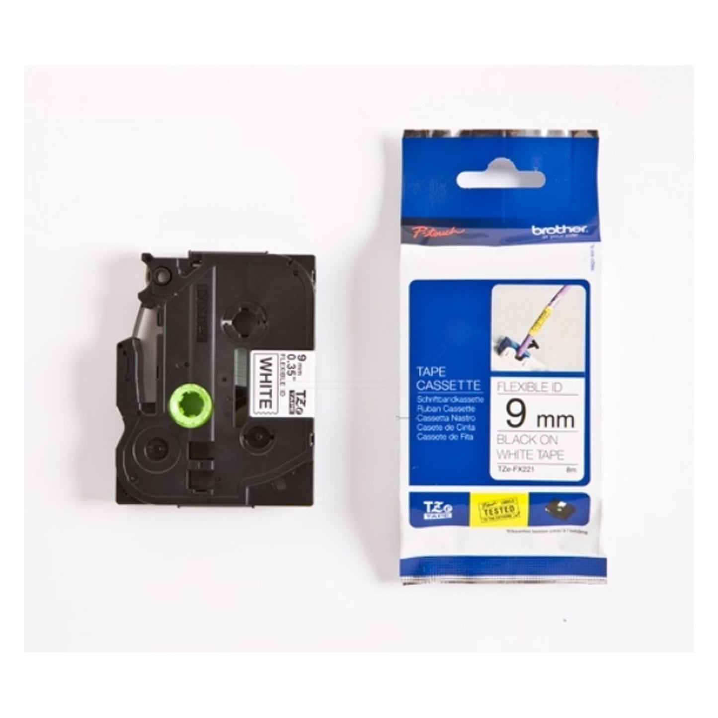 Ruban cassette d'origine Brother TZEFX221 - noir, blanc