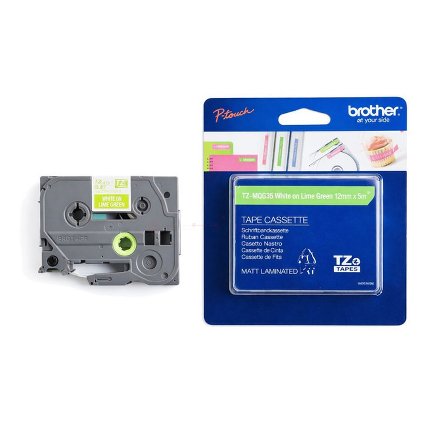 Ruban cassette d'origine Brother TZEMQG35 - vert, blanc