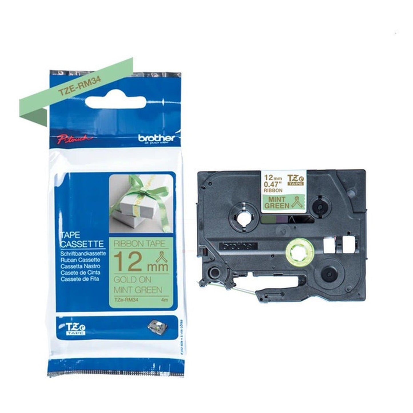 Ruban cassette d'origine Brother TZERM34 - vert, or