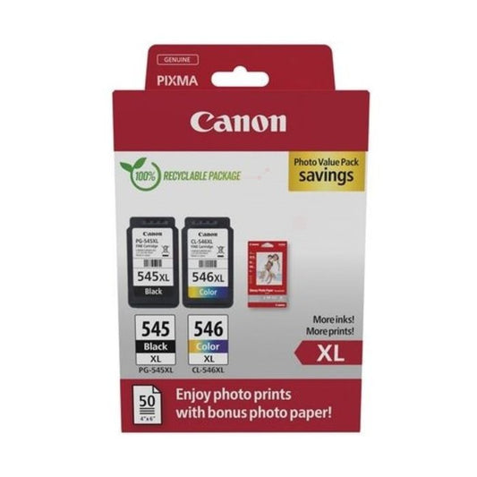 MultiPack de 2 Cartouche Jet d'encre de Marque Canon PG-545XL / CL-546XL Noir, Couleurs (Cyan, Magenta, Jaune)