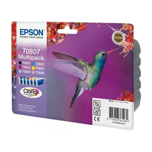 Pack 6 COULEURS de Marque Epson T0807 Haute Capacité Couleurs (44.4ml)