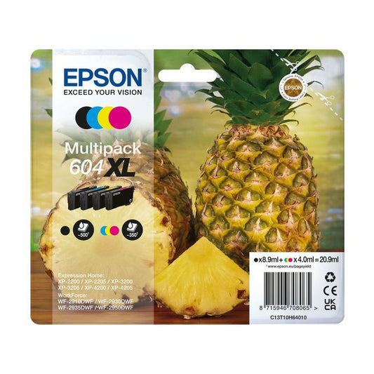 Pack de 4 cartouches d'encre de Marque Epson T10H64BKCMY 604XL Série Ananas (C13T10H64) - 4 COULEURS - Format XL  (1550pages)