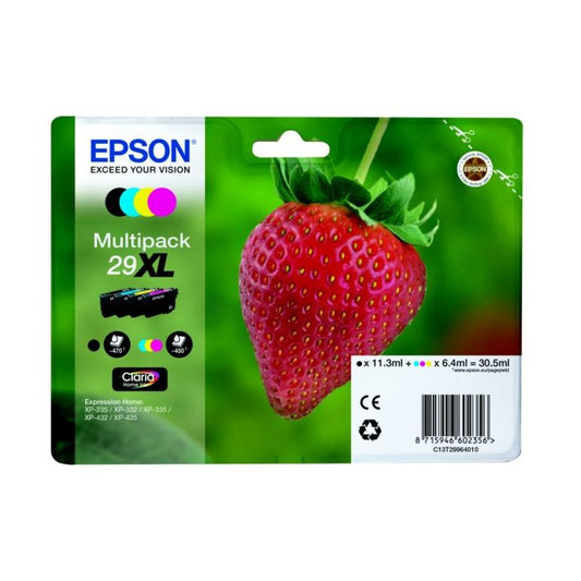 Lot de 4 Cartouches Jet d'encre de Marque Epson T2996BKCMY Serie Fraise (29XL) (T2991 + T2992 + T2993 + T2994) 1 Black + 1 Cyan + 1 Magenta + 1 Jaune)  (1820pages)