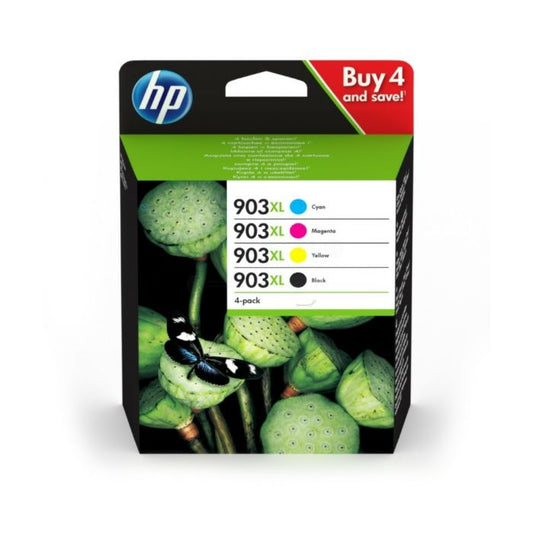 LOT de 4 Cartouches Jet d'encre de Marque HP 3HZ51AE N°903XL (1 Noir + 1 Cyan + 1 Magenta + 1 Jaune) Haute Capacité 6800 copies