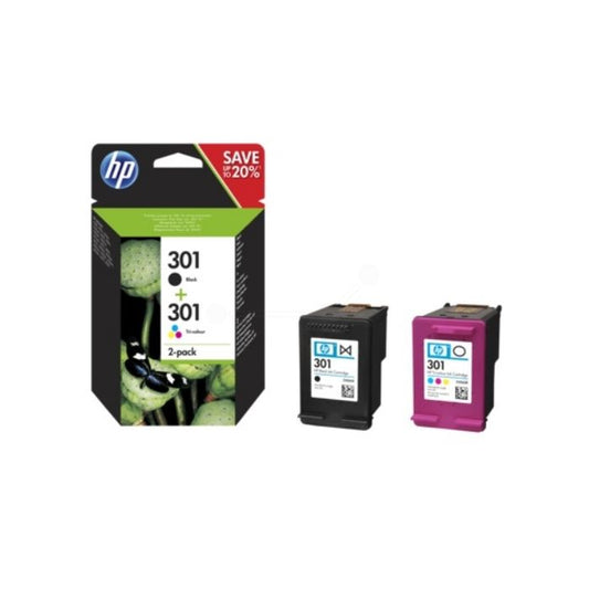 Value Pack Cartouche Jet d'encre de Marque HP N9J72AE 1BK et 1COL HP301 Noir (480 pages) et HP301 Couleur (Cyan, Magenta, Yellow)