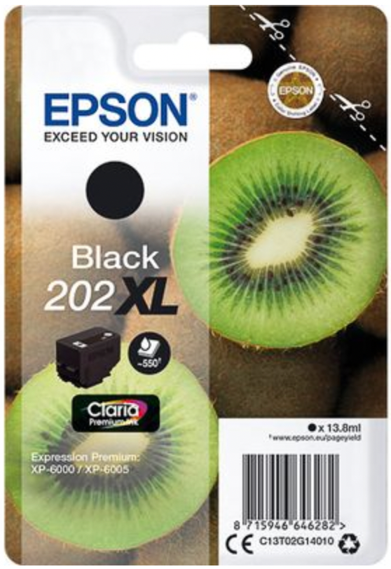 Cartouche d'encre de Marque Epson T02G14 Noire Haute Capacité (13.8ml - 550 pages) (Série kiwi)