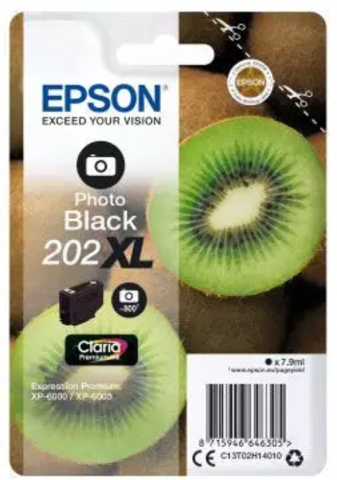 Cartouche d'encre de Marque Epson T02H14 Photo Noir Haute Capacité 800 copies (7.9ml) (Série kiwi)