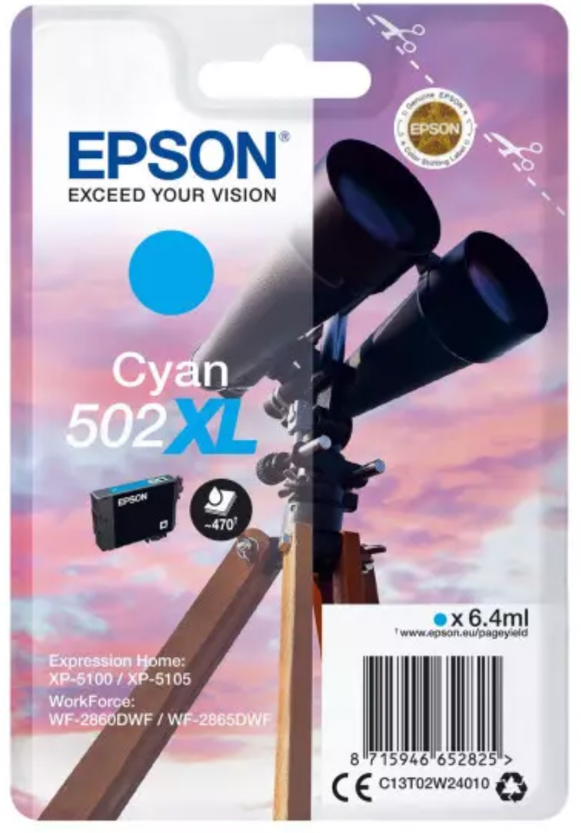 Cartouche d'encre de Marque Epson T02W24 Cyan Haute Capacité (502XL)(6.4ml - 470 pages) (Série jumelles)