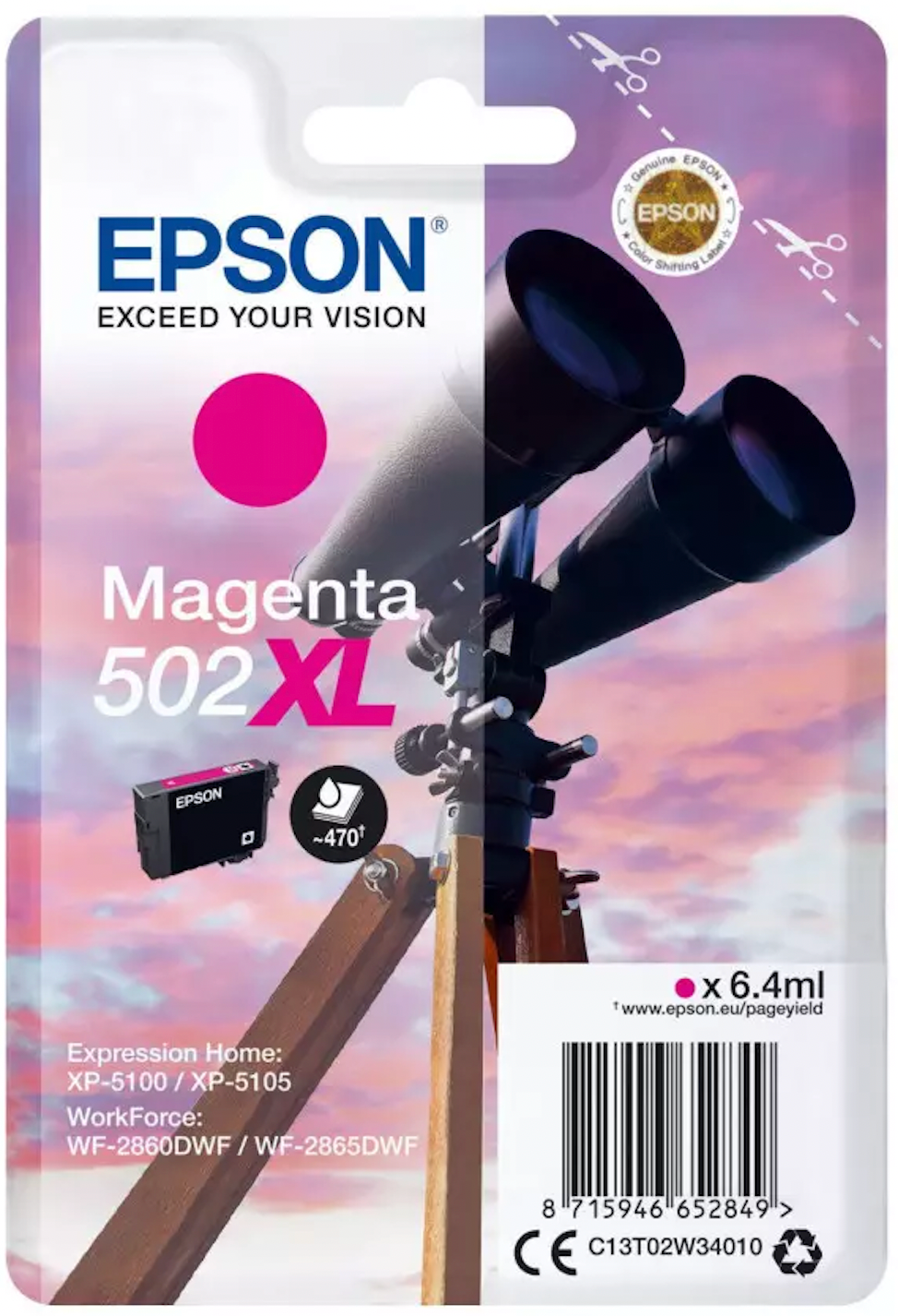 Cartouche d'encre de Marque Epson T02W34 Magenta Haute Capacité (502XL) (6.4ml - 470 pages) (Série jumelles)