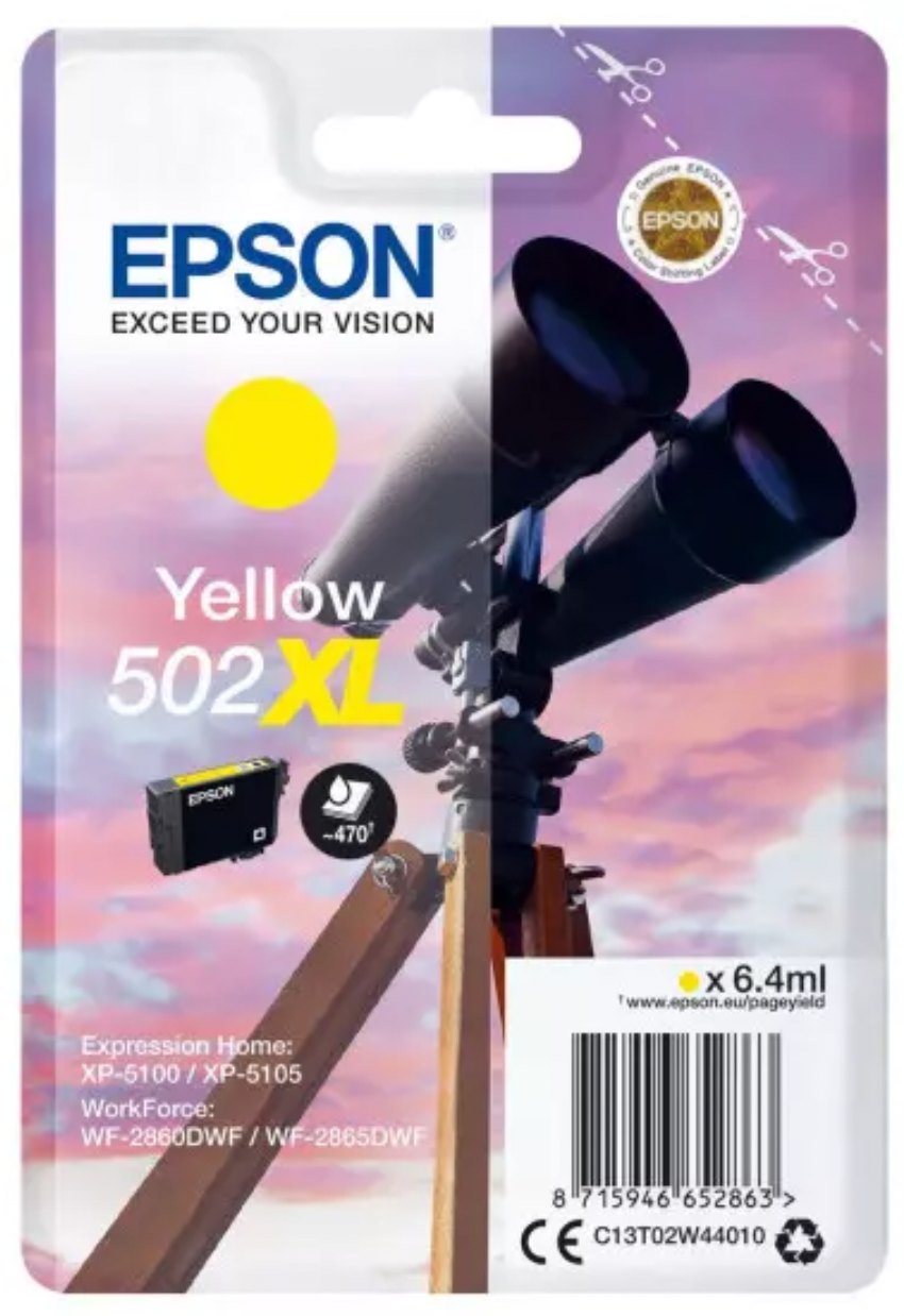 Cartouche d'encre de Marque Epson T02W44 Jaune Haute Capacité (502XL)(6.4ml - 470 pages) (Série jumelles)