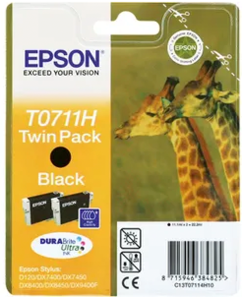 Pack de 2 Cartouches Jet d'encre de Marque Epson T07114H10 Black DURABRITE HAUTE CAPACITE (2x11,1ml) (370pages)