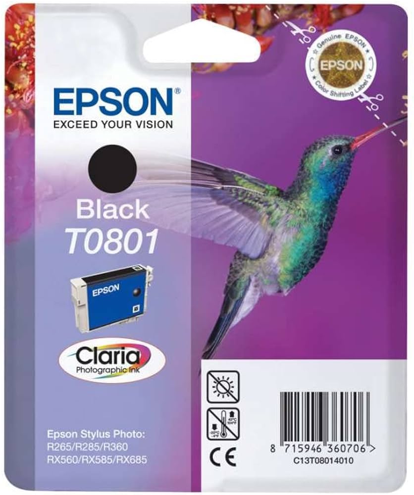 Cartouche Jet d'encre de Marque Epson T0801 Black (Claria)(330 pages)