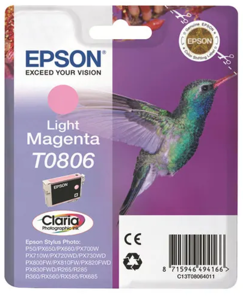 Cartouche Jet d'encre de Marque Epson T0806 Magenta CLAIR 520p (Claria)