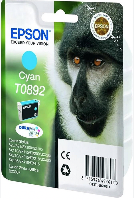 Cartouche Jet d'encre de Marque Epson (T0892) Cyan  (3,5ml/170 pages)